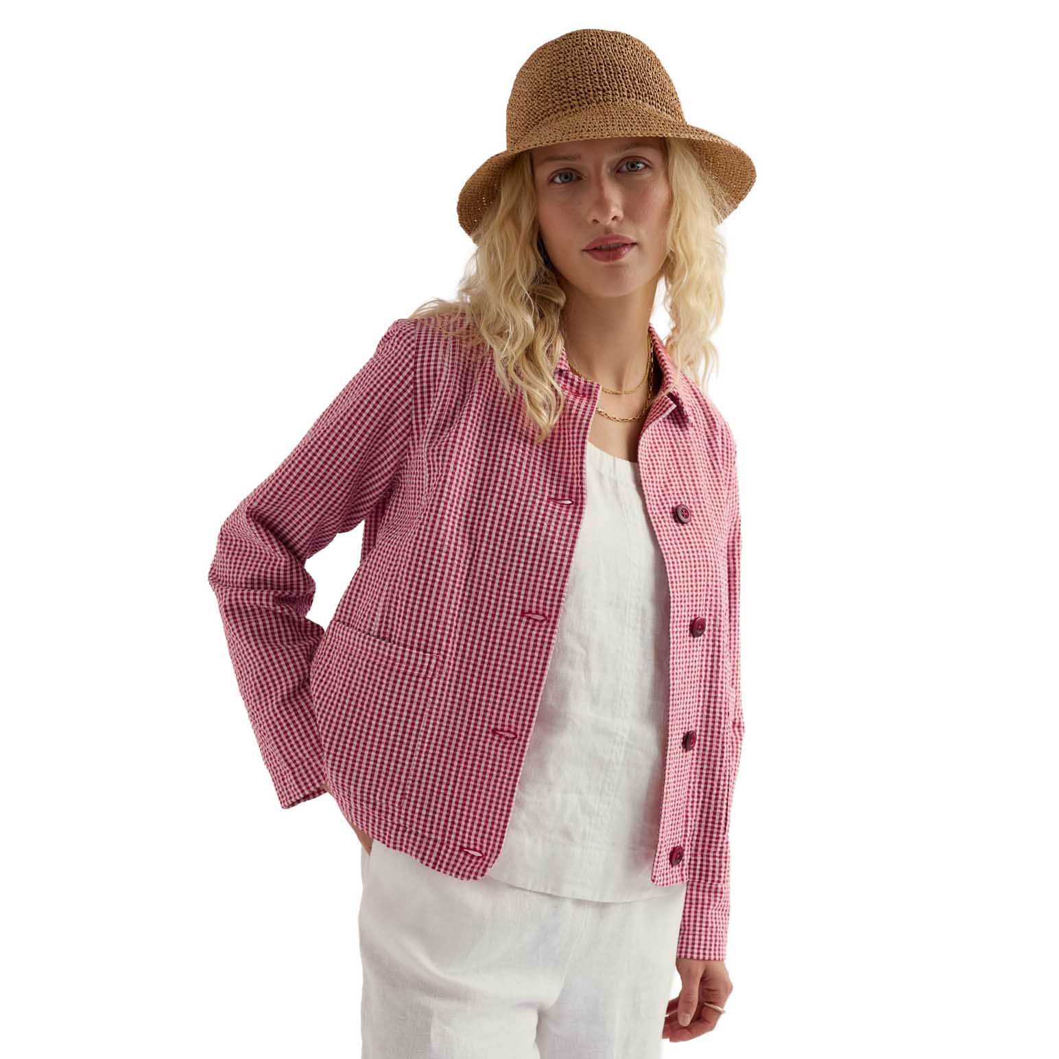 Seasalt Cornwall Carnon Downs Jacket Gingham Scarlet